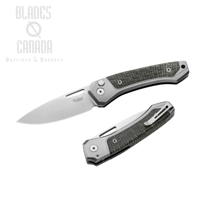 Lion Steel Twain Folding Knife, MagnaCut, Titanium/Micarta Green Canvas, TW GY CVG