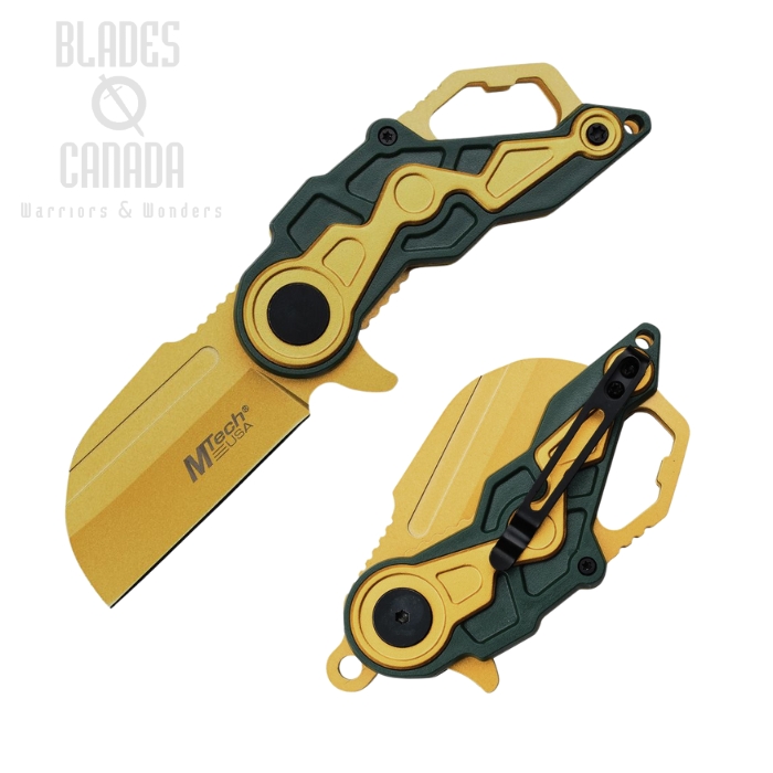 MTech Assisted Open Folding Knife, Stainless Gold, Green & Black Handle, MTA1199GYL