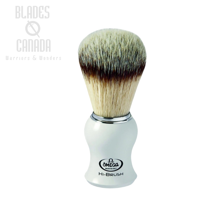 Omega Italy HI-Brush Premium Synthetic Fiber Shaving Brush, Plastic Handle White