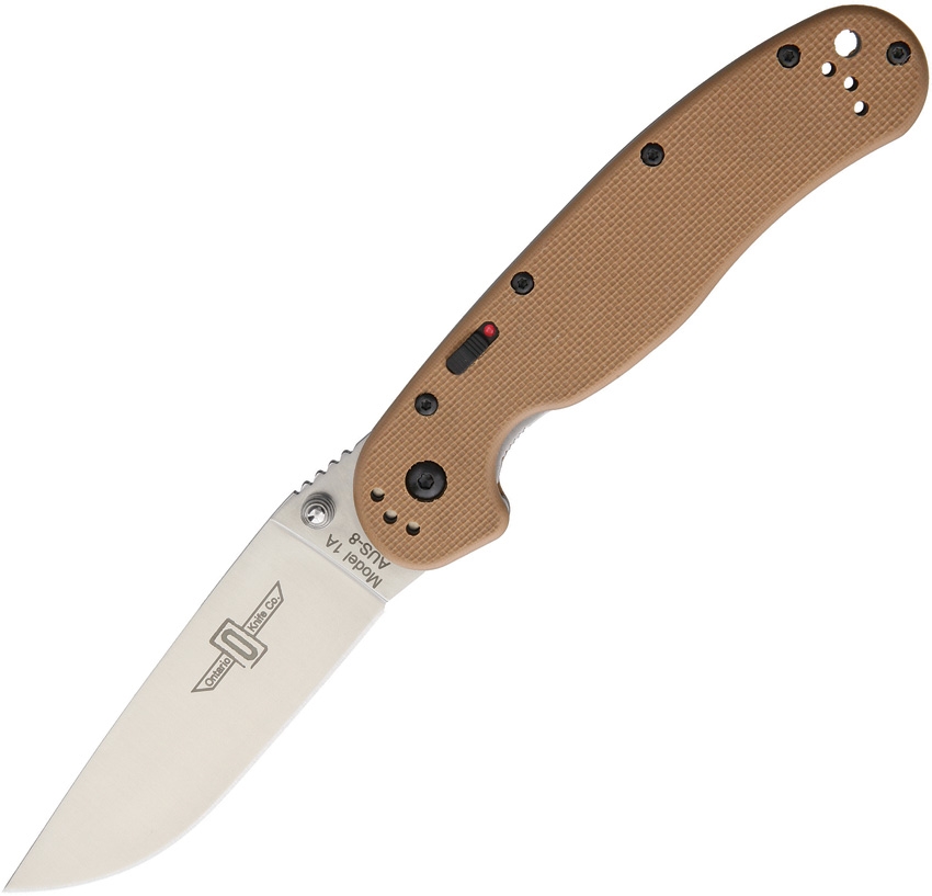 OKC RAT 1A SP Folding Knife, Assisted Opening, AUS 8 3.5", Tan Handle, 8870TN