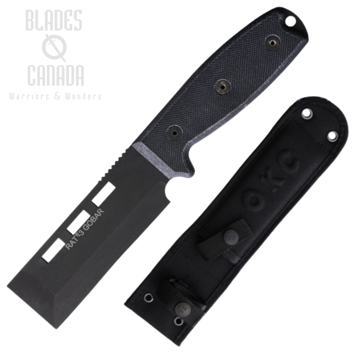 OKC RAT 3 Gobar Fixed Blade Knife, Carbon Black, Micarta Blue-Grey, 8660 (image for) OKC RAT 3 Gobar Fixed Blade Knife, Carbon Black, Micarta Blue-Grey, 8660