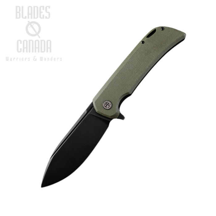 Petrified Fish Tunny Flipper Folding Knife, 14C28N Black SW, Micarta Green, PFB05GRMDW