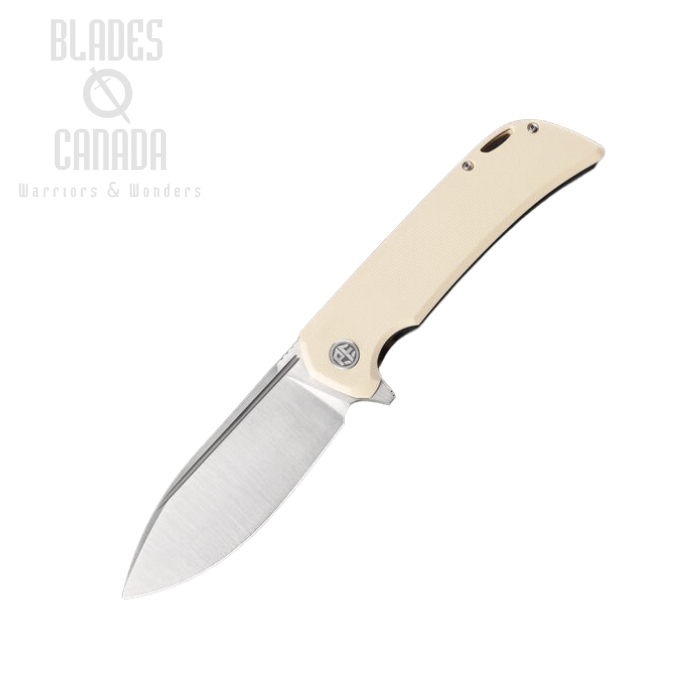 Petrified Fish Tunny Flipper Folding Knife, 14C28N Satin, G10 White, PFB05WS