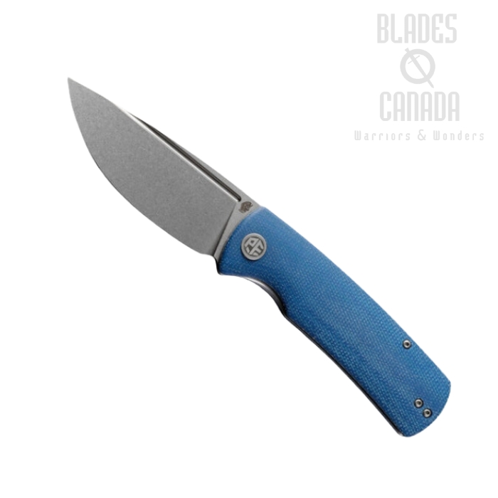 Petrified Fish Beluga Folding Knife, K110 SW, Blue Micarta, PFP01BMWW