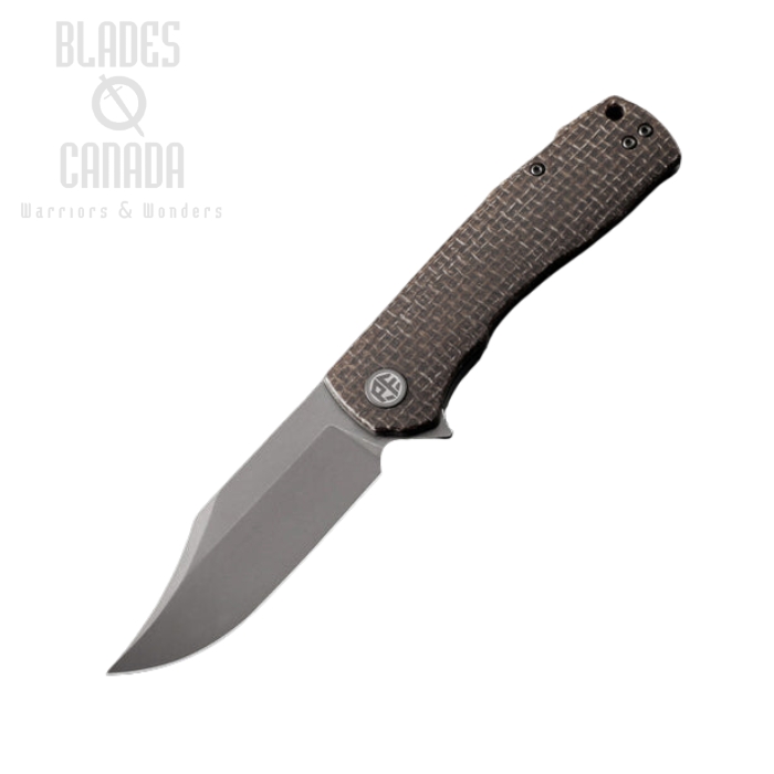 Petrified Fish Victor Folding Knife, K110 Gray SW, Micarta Brown, PFP03BRMGAW