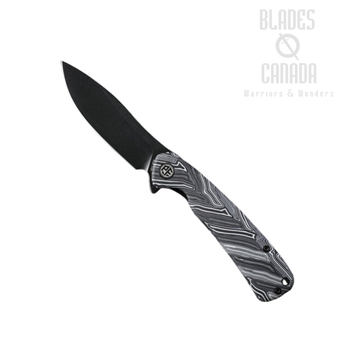 Petrified Fish Rogue Flipper Knife, 154CM Black SW, Gmascus G10 White, PFE14WDMW