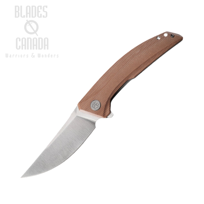 Petrified Fish Deepsea Flipper Folding Knife, K110 Satin, Micarta Brown, PFP05BRMS