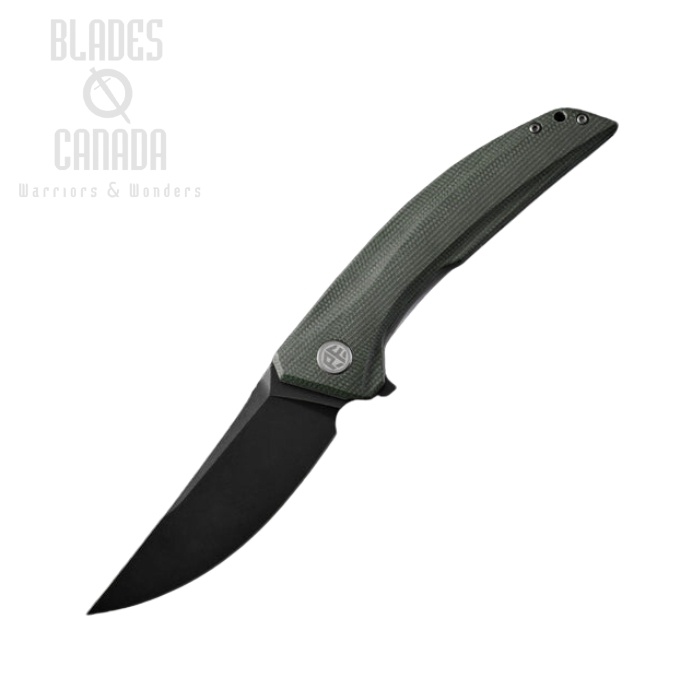 Petrified Fish Deepsea Flipper Folding Knife, K110 Black SW, Micarta Green, PFP05GRMDW