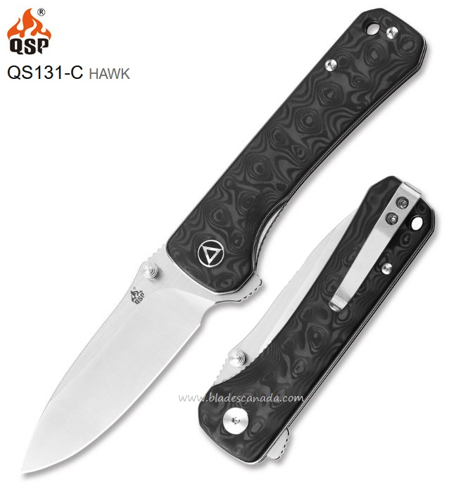 QSP Hawk Flipper Folding Knife, S35VN, Carbon Fiber, QS131-C