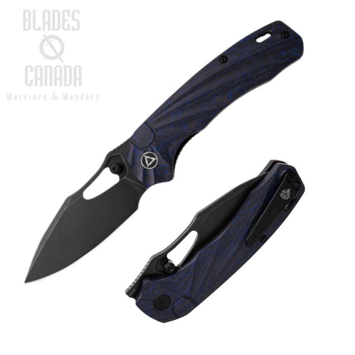 QSP Hornbill Folding Knife, S35VN Black, Blue Carbon Fiber, QS146-B2