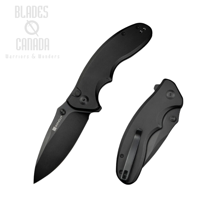 SENCUT Cybrix Flipper Folding Knife, Black Blade, Aluminum Black, S23098A-1