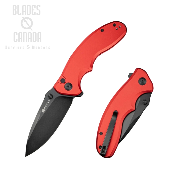 SENCUT Cybrix Flipper Folding Knife, Black Blade, Aluminum Red, S23098A-3