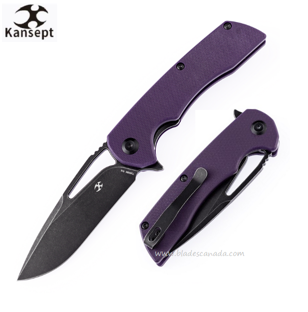Kansept Kryo Flipper Folding Knife, D2 Black, G10 Purple, T1001B3