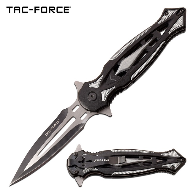 Tac Force TF-1023GY Spring Assisted Dagger-Style Folder - Grey & Black - Click Image to Close