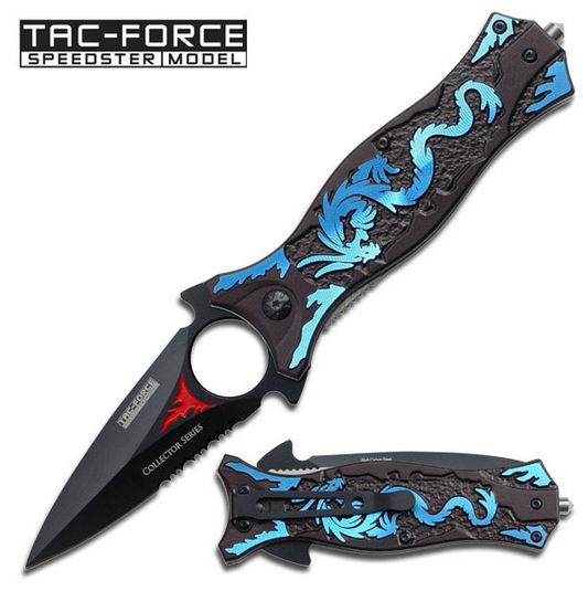 Tac Force Blue Dragon Dagger Flipper Folding Knife, Assisted Opening, TF707BL