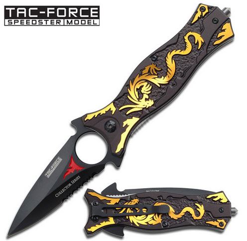 Tac Force Gold Dragon Dagger Flipper Folding Knife, Assisted Opening, TF707GD