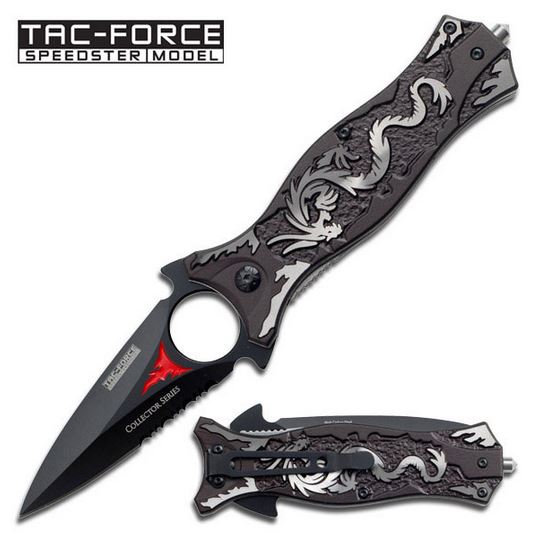 Tac Force Grey Dragon Dagger Flipper Folding Knife, Assisted Opening, TF707GY