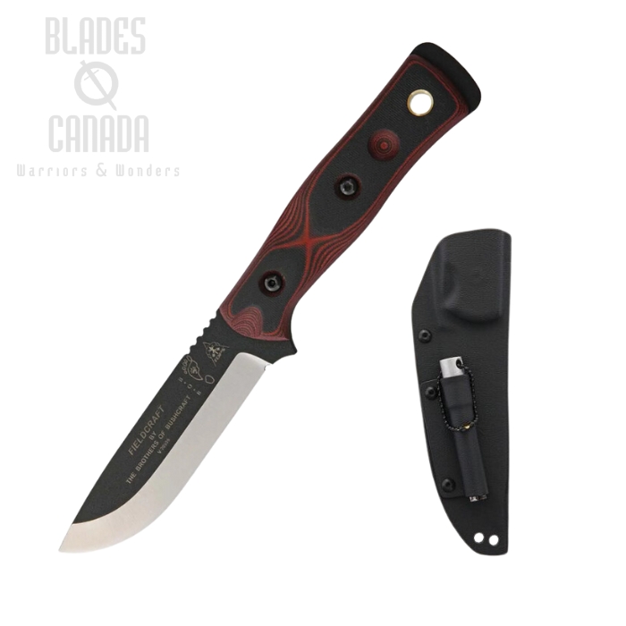 TOPS B.O.B. Fixed Blade Knife, 1095 Black, G10 Red & Black, Kydex Sheath, BROS-RB