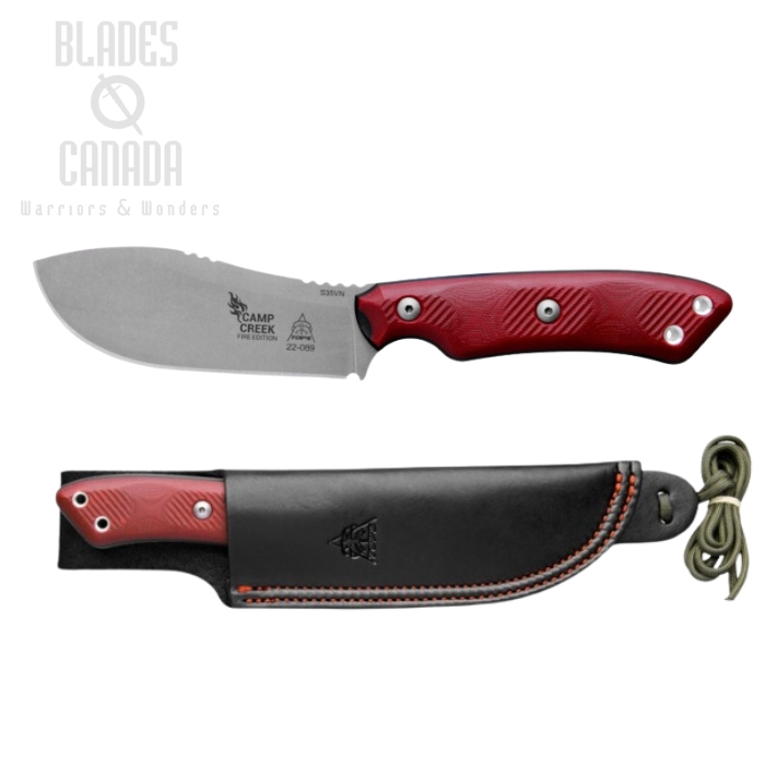 Tops Camp Creek Fire Edition Fixed Knife, S35VN, G10 Red & Black, Kydex Sheath, CPCKFE-01