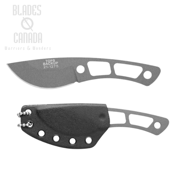 TOPS Backup Fixed Blade Neck Knife, 1095 Carbon Tungsten Ceracote, Kydex Sheath, TBKP-02