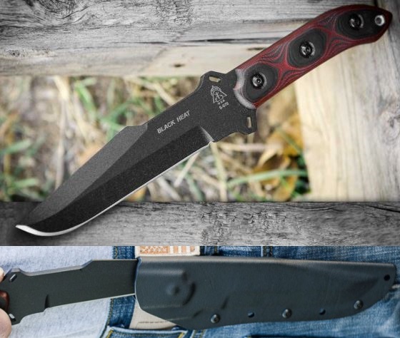 TOPS Black Heat Fixed Blade Knife, 1095 Carbon, Kydex Sheath, BLKHT-01