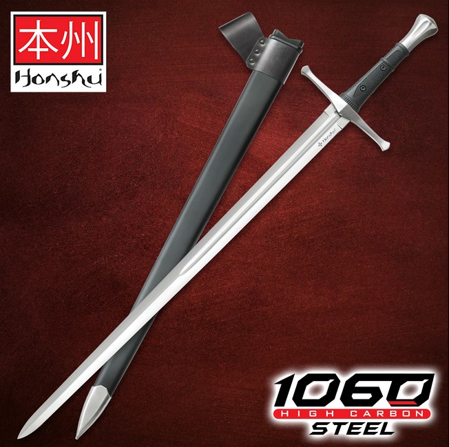 Honshu Broadsword, 1060 Carbon Satin, Wood Scabbard, Leather Belt Hanger, UC3265