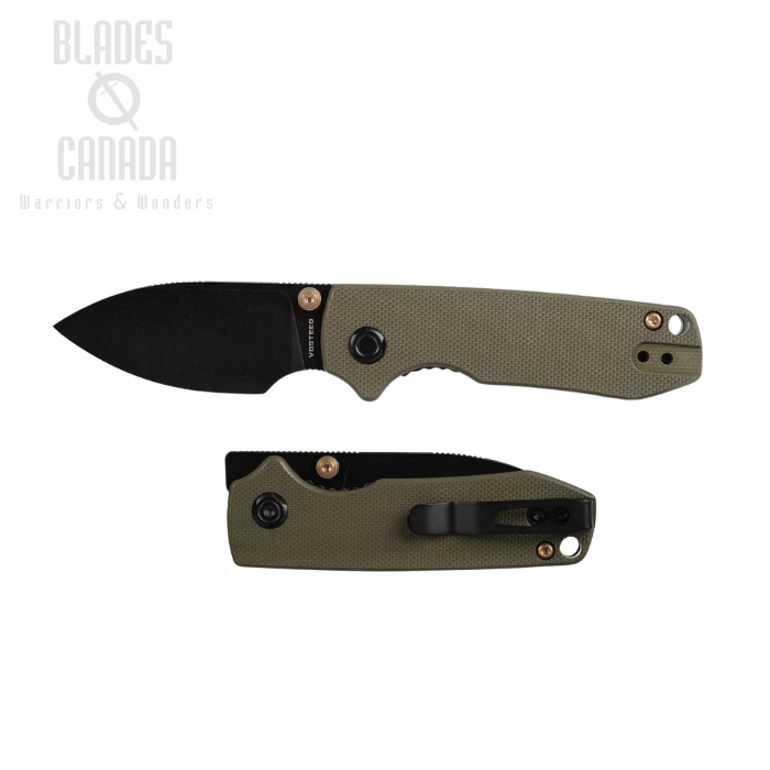 Vosteed Raccoon Cub Flipper Folding Knife, 14C28N Black, G10 Green, A3602