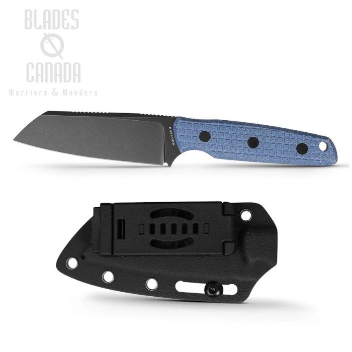 Vosteed Mink Fixed Blade Knife, Nitro-V Black, Micarta Blue, Kydex Sheath, D0104