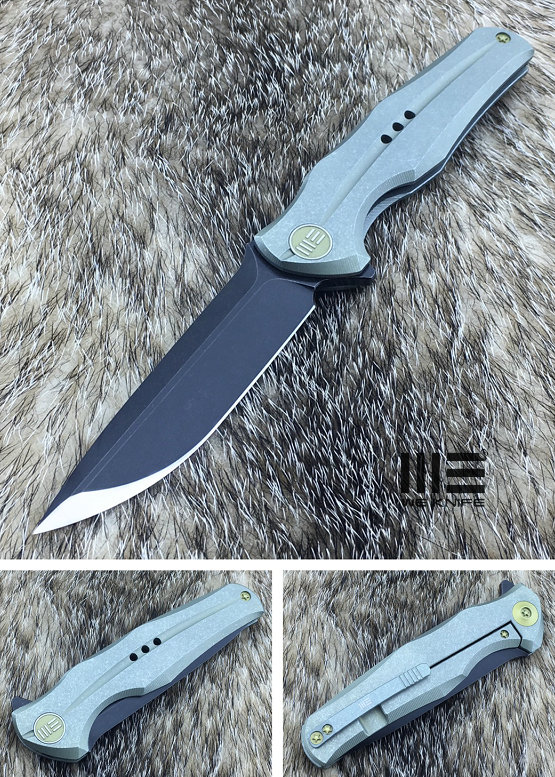 We Knife 601C Flipper Framelock Knife, S35VN Matte Black, Titanium Green, 601C