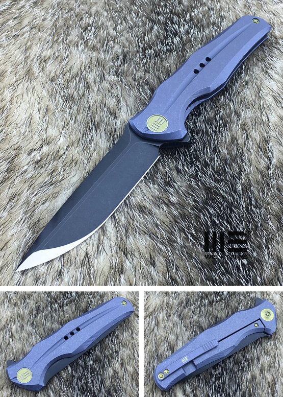 We Knife 601H Flipper Framelock Knife, S35VN Matte Black, Titanium Blue, 601H
