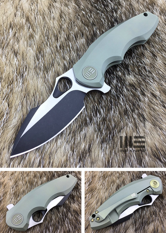 WE Knife 605D Flipper Framelock Knife, S35VN Blackwash, Titanium Green, 605D