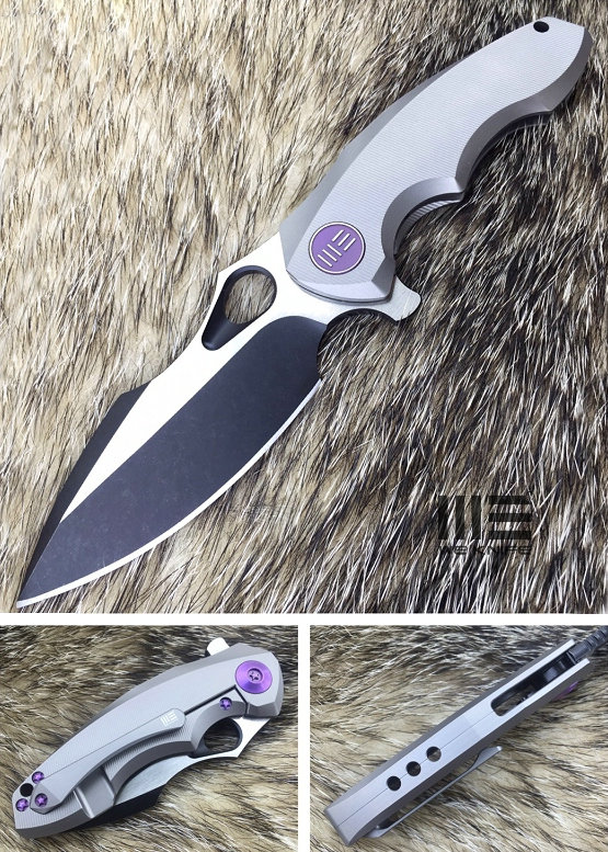 WE Knife 605E Flipper Framelock Knife, S35VN Blackwash, Titanium Grey, 605E