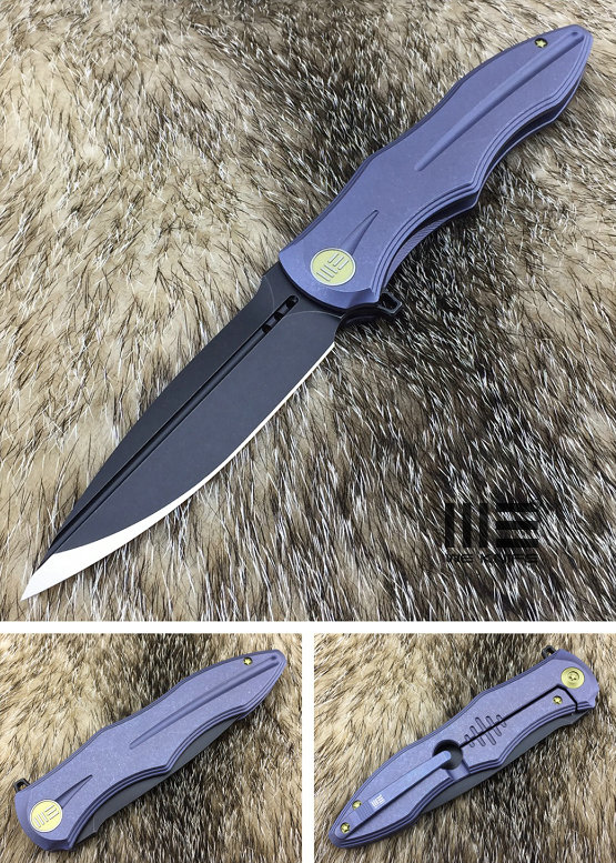 We Knife 613A Flipper Framelock Knife, M390 Black, Titanium Blue, 613A