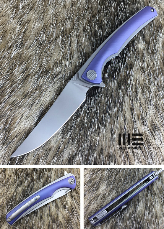 We Knife 704B Flipper Folding Knife, M390, Handrubbed Titanium Blue, 704B