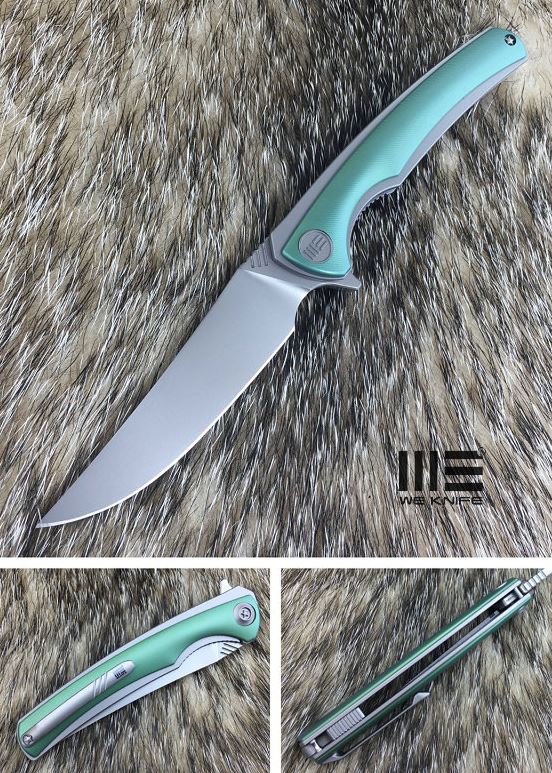 We Knife 704C Flipper Folding Knife, M390, Handrubbed Titanium Green, 704C