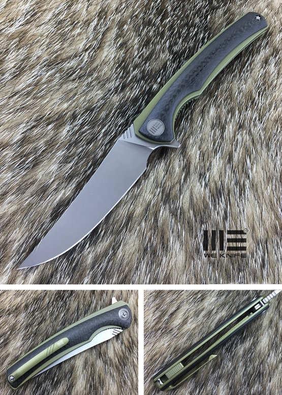 WE Knife 704CFD Flipper Folding Knife, M390, Titanium Gold/Carbon Fiber, 704CFD