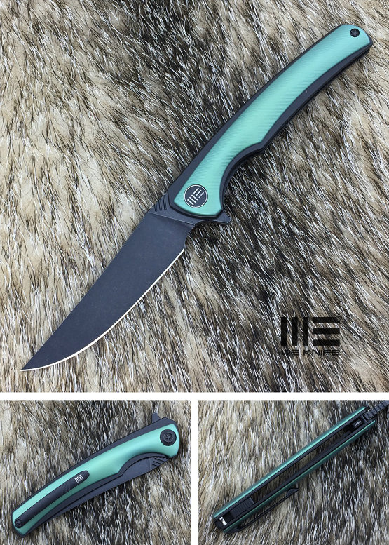 WE Knife 704H Flipper Folding Knife, M390 Black, Titanium Green, 704H