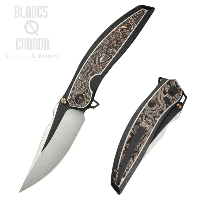 WE Knife Quinseris Flipper Folding Knife, M390, Titanium & Copper Foil Carbon Fiber, WE23093-1