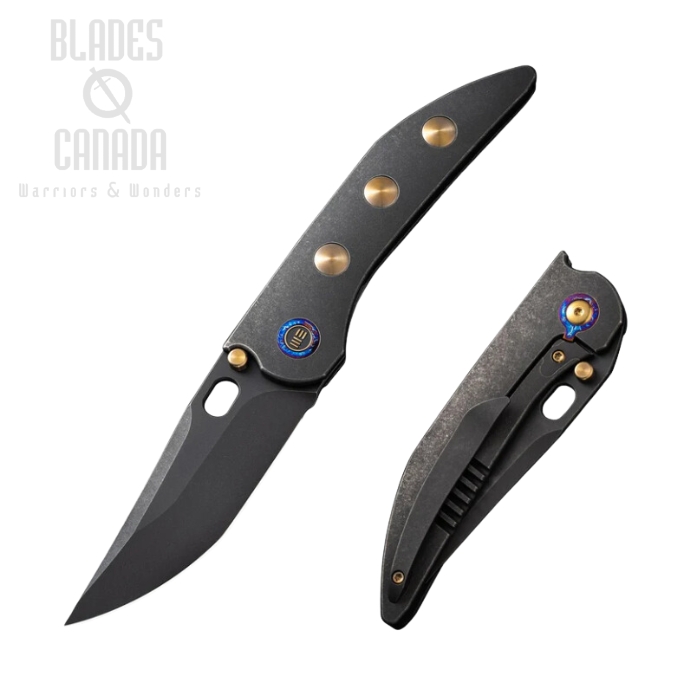 WE Knife Attor Framelock Folding Knife, Black CPM 20CV, Golden Black Titanium, WE23037-1