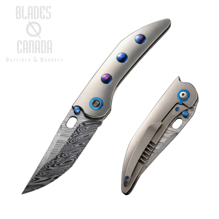 WE Knife Attor Framelock Folding Knife, Damascus, BB Titanium with Timascus, WE23037-DS1