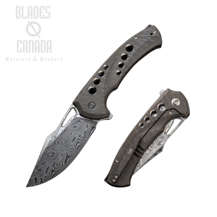 WE Knife Swiftfin Flipper Folding Knife, Damasteel Thor, Titanium Tiger Flamed, WE23051-DS1