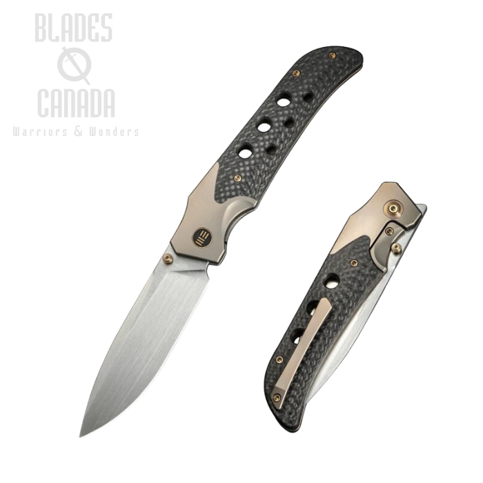 (PRE-PURCHASE)WE Knife Guthrie Front Flipper Knife, CPM 20CV Satin, Titanium Champagne/Twill Carbon Fiber, WE23072B-2