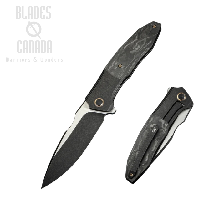 (PRE-PURCHASE)WE Knife Archeozoic Flipper Folding Knife, M390 Black SW, Titanium/ Shredded Carbon Fiber, WE23091-1