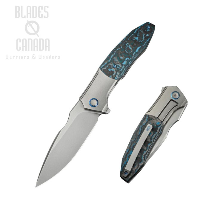 WE Knife Archeozoic Flipper Folding Knife, M390, Titanium/Arctic Storm Fat Carbon Fiber, WE23091-4