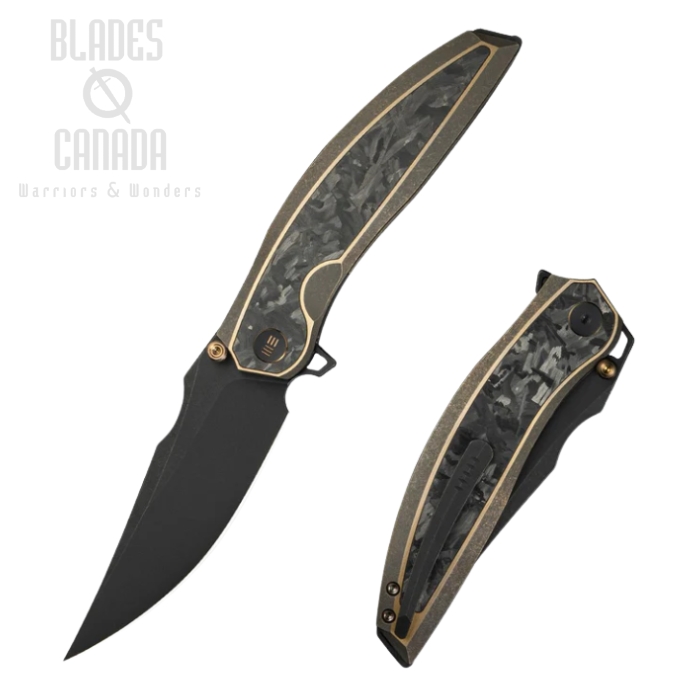 WE Knife Quinseris Flipper Folding Knife, M390 Black SW, Titanium & Shredded Carbon Fiber, WE23093-2