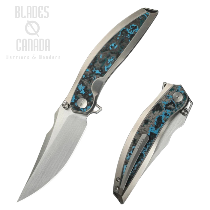 WE Knife Quinseris Flipper Folding Knife, M390, Titanium & Arctic Storm Fat Carbon Fiber, WE23093-4