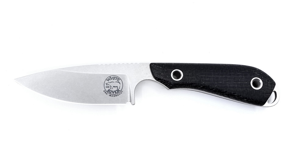 White River M1 Caper Fixed Blade Knife, Magnacut, Black Burlap Micarta, Kydex Sheath