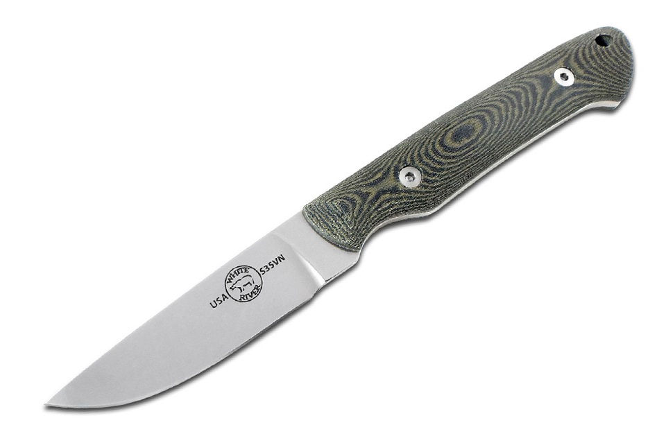 White River Small Game Fixed Blade Knife, CPM S35VN, Linen Micarta Black & OD, Kydex Sheath