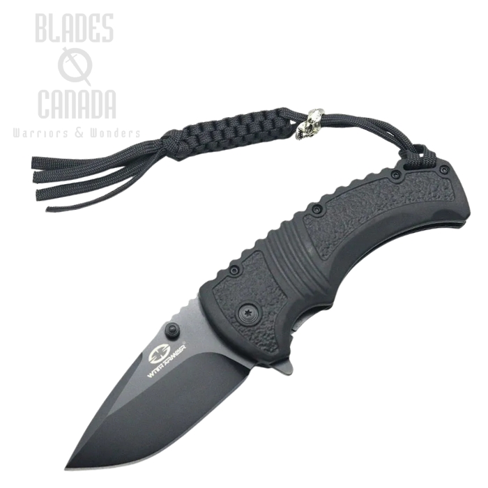 WithArmour Black-B Flipper Folding Knife, 440C Black, TPR Black, WA-007BK