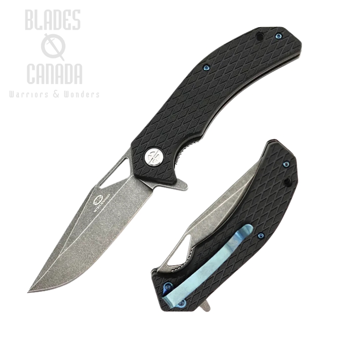 WithArmour Butterfly II Flipper Folding Knife, D2 Black SW, Nylon Black, WA-008BKD2